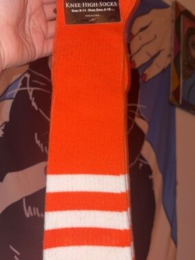 Spirit Halloween Orange and White Striped Knee-High Socks